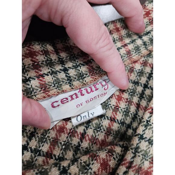Vintage Century of Boston Plaid Midi Wool Skirt Size 12 Cream Green Pink Pleated - Picture 2 of 7